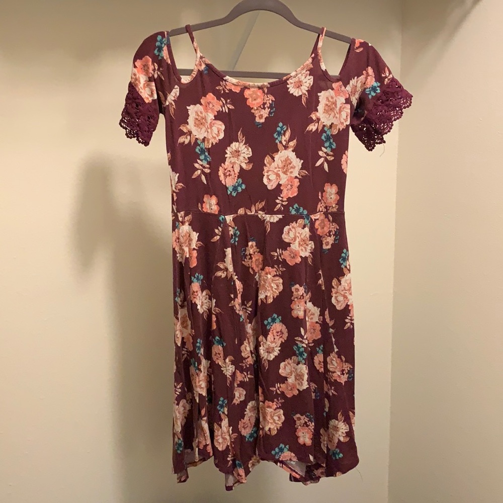 Art Class Girls Dress with crochet and red floral